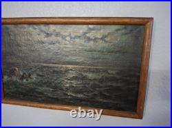 Vintage Old Beautiful California Nightfall Coastline Beach Framed Oil Painting Vintage Old Beautiful California Nightfall Coastline Beach Framed Oil Painting