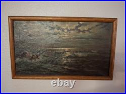 Vintage Old Beautiful California Nightfall Coastline Beach Framed Oil Painting Vintage Old Beautiful California Nightfall Coastline Beach Framed Oil Painting