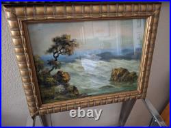 Vintage Old Beautiful Windswept Tree on California Coastline Framed Painting