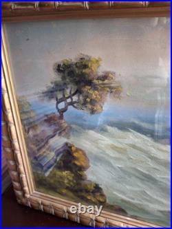 Vintage Old Beautiful Windswept Tree on California Coastline Framed Painting