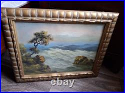 Vintage Old Beautiful Windswept Tree on California Coastline Framed Painting