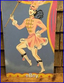 Vintage Original Circus Carnival Majorette Folk Art Painted Sign Panel 30x15