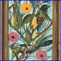 Vintage Original Collectible Haitian Art Painting Gesner Abelard Birds Haiti