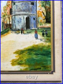 Vintage Original European Village Landscape Oil Painting on Panel Naive Folk Art