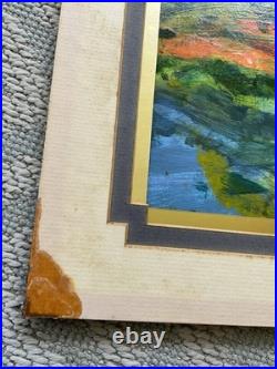 Vintage Original European Village Landscape Oil Painting on Panel Naive Folk Art