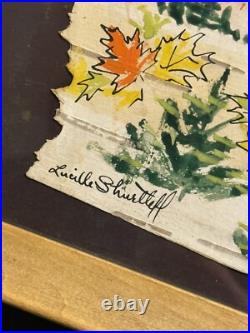 Vintage Original Folk Art Mixed Media Ink & Watercolor Painting Birch Bark Bears