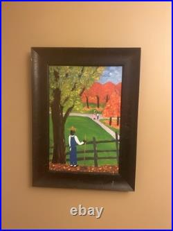 Vintage Original Folk Art Oil Painting Signed Life on the Farm 19x25.5 Vintage Original Folk Art Oil Painting Signed Life on the Farm 19x25.5