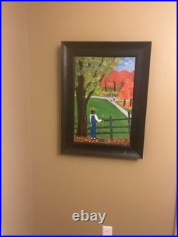 Vintage Original Folk Art Oil Painting Signed Life on the Farm 19x25.5 Vintage Original Folk Art Oil Painting Signed Life on the Farm 19x25.5