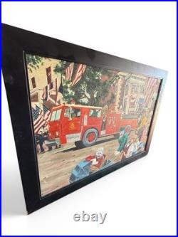 Vintage Original Folk Art Painting Americana Parade Fire Truck Chief Womack
