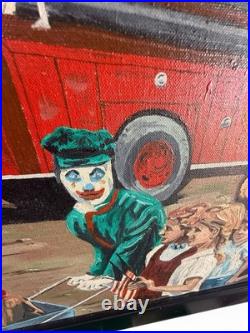 Vintage Original Folk Art Painting Americana Parade Fire Truck Chief Womack