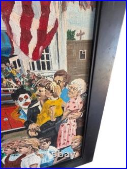 Vintage Original Folk Art Painting Americana Parade Fire Truck Chief Womack
