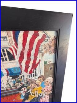 Vintage Original Folk Art Painting Americana Parade Fire Truck Chief Womack