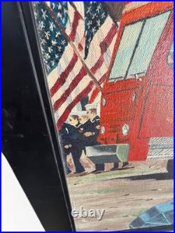 Vintage Original Folk Art Painting Americana Parade Fire Truck Chief Womack