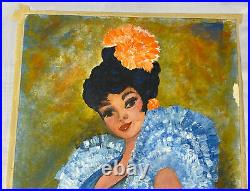 Vintage Original Folk Art Painting on Paper Flamenco Dancer Signed Darlia 20x15