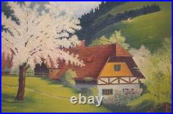 Vintage Original German Folk Art Oil Painting. A Bavarian Countryside 1944