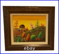 Vintage Original Oil On Canvas Folk Art Landscape Painting By Cermic Blasnauski