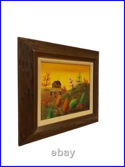 Vintage Original Oil On Canvas Folk Art Landscape Painting By Cermic Blasnauski