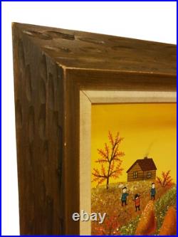 Vintage Original Oil On Canvas Folk Art Landscape Painting By Cermic Blasnauski