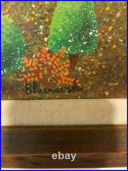 Vintage Original Oil On Canvas Folk Art Landscape Painting By Cermic Blasnauski