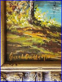Vintage Original Oil Painting Forest Lake Village Autumn Landscape Artist Signed