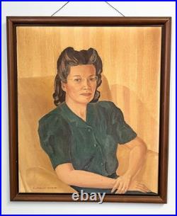 Vintage Original Oil Portrait Painting Wilma Snethen Oklahoma Folk Art Signed