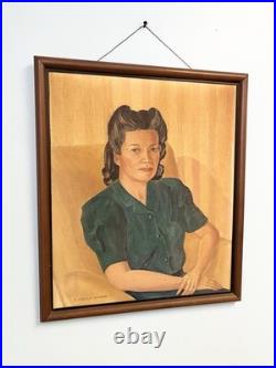 Vintage Original Oil Portrait Painting Wilma Snethen Oklahoma Folk Art Signed