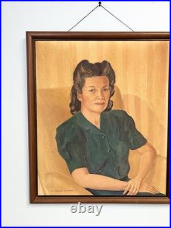 Vintage Original Oil Portrait Painting Wilma Snethen Oklahoma Folk Art Signed