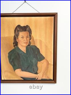 Vintage Original Oil Portrait Painting Wilma Snethen Oklahoma Folk Art Signed