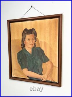 Vintage Original Oil Portrait Painting Wilma Snethen Oklahoma Folk Art Signed