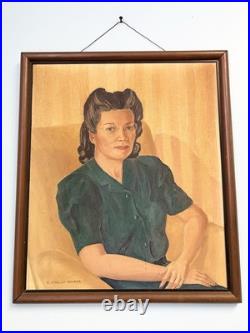 Vintage Original Oil Portrait Painting Wilma Snethen Oklahoma Folk Art Signed