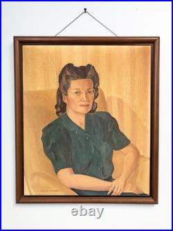 Vintage Original Oil Portrait Painting Wilma Snethen Oklahoma Folk Art Signed