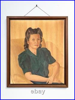 Vintage Original Oil Portrait Painting Wilma Snethen Oklahoma Folk Art Signed