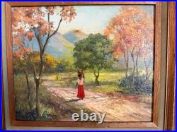 Vintage Original Oil on Canvas Painting Folk Art Landscape Framed