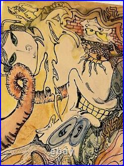 Vintage Original Psychadelic Folk Art Painted Mixed Media on Tile