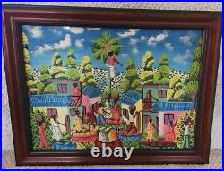 Vintage Original Signed Haitian Folk Art Painting Haiti