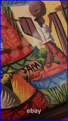 Vintage Original Signed Haitian Folk Art Painting Haiti