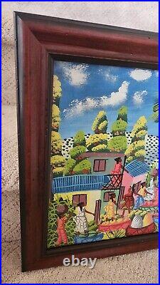 Vintage Original Signed Haitian Folk Art Painting Haiti