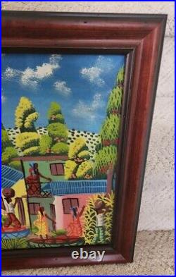 Vintage Original Signed Haitian Folk Art Painting Haiti