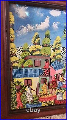 Vintage Original Signed Haitian Folk Art Painting Haiti