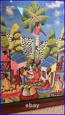 Vintage Original Signed Haitian Folk Art Painting Haiti