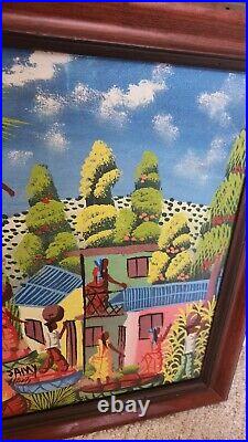 Vintage Original Signed Haitian Folk Art Painting Haiti