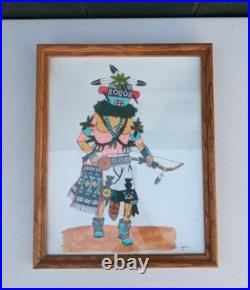 Vintage PAUL H TALAWEPI Watercolor Kachina 12x15 Original Signed Framed