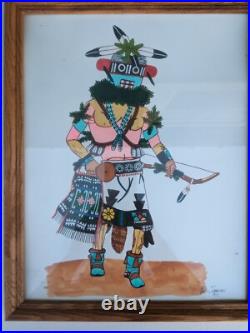 Vintage PAUL H TALAWEPI Watercolor Kachina 12x15 Original Signed Framed