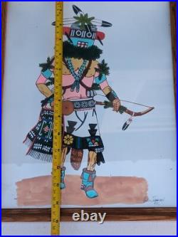 Vintage PAUL H TALAWEPI Watercolor Kachina 12x15 Original Signed Framed