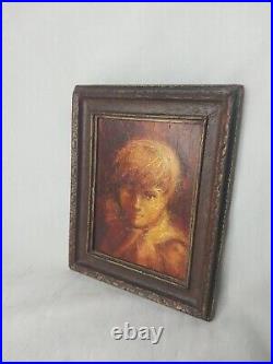 Vintage Painting Oil Texture One Of A Kind Boy Vintage Frame Rare Find
