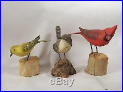 Vintage Peter Peltz Folk Art Wood Painted Bird Carving Collection 3 pieces