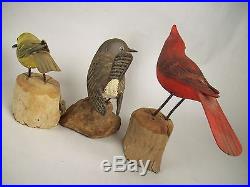 Vintage Peter Peltz Folk Art Wood Painted Bird Carving Collection 3 pieces