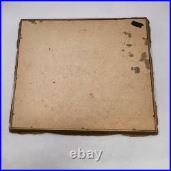 Vintage Plastic GESSO GOLD TONED FRAME With Cow Farm Moon Folk Art Painting 9x7.5