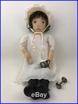 Vintage Primitive Doll Cloth Folk Art Large 35 Painted Girl Handmade Artist