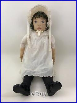 Vintage Primitive Doll Cloth Folk Art Large 35 Painted Girl Handmade Artist